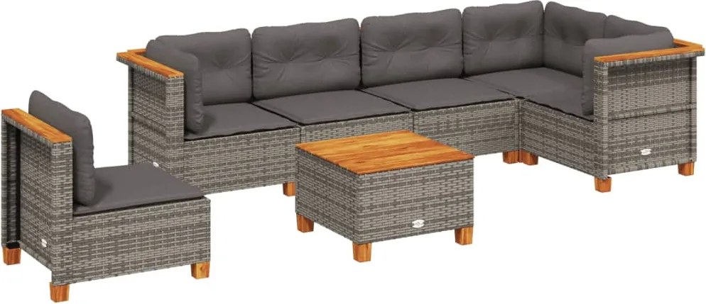 vidaXL 7 részes szürke polyrattan kerti ülőgarnitúra párnákkal