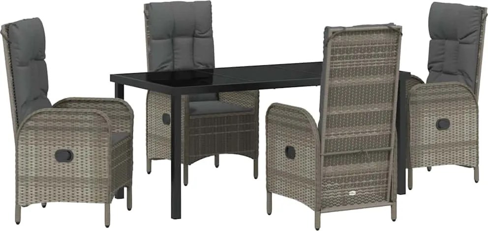 vidaXL Kert étkező szett párnával 5 pcs Szürke polirattan