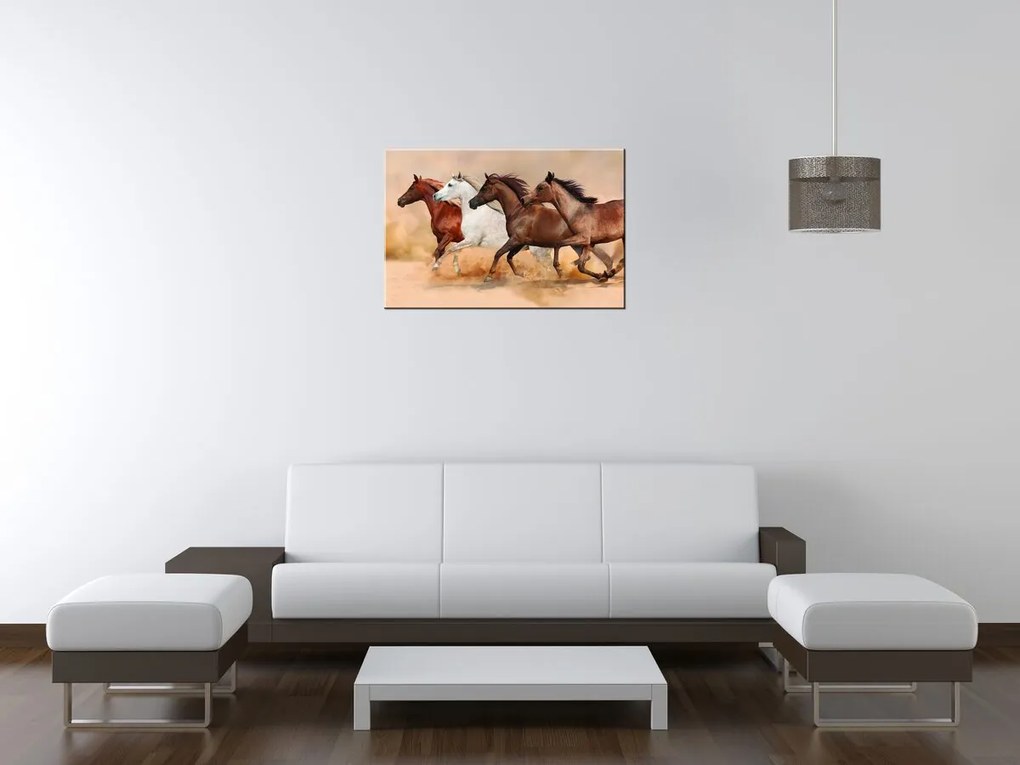Gario Vászonkép Gyönyöru lovak állománya Méret: 100 x 70 cm