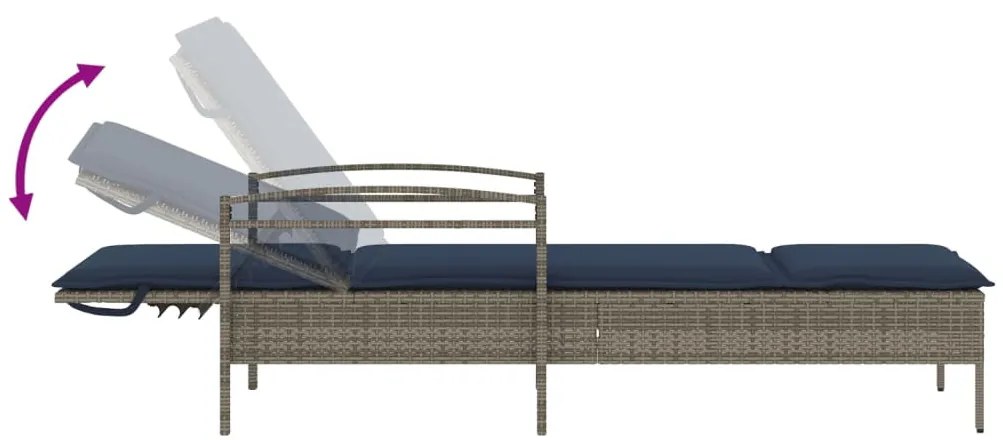szürke napozóágy párnával 63 x 200 x 81 cm polyrattan (csak az USA-ban)