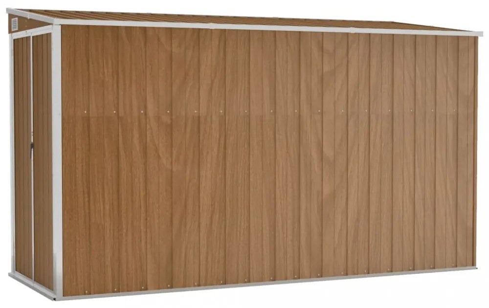 barna színű, falra szerelhető kerti fészer 118 x 288 x 178 cm horganyzott acélból