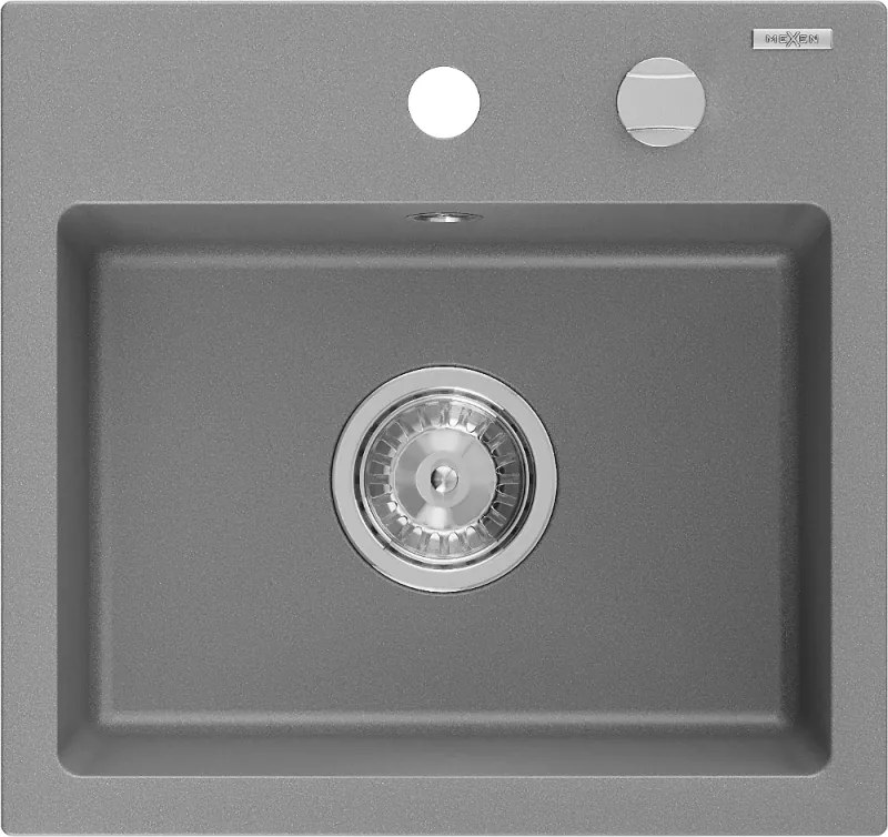 Mexen Milo egytálcás gránit mosogató 435 x 410 mm, szürke, króm szifon - 6505441000-71