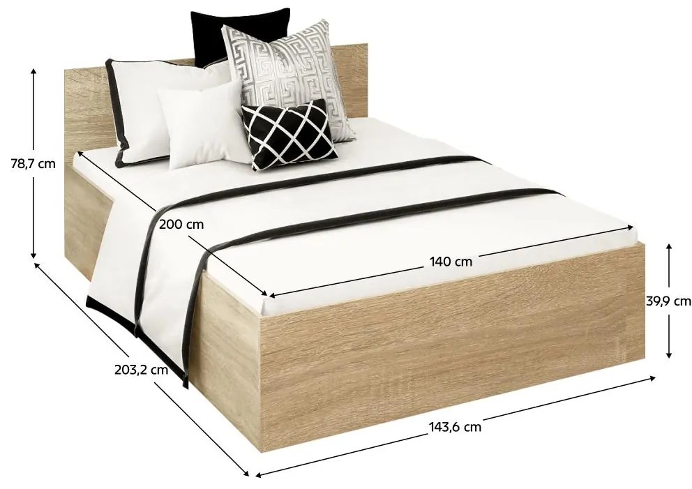Franciaágy 140 cm Discutibles (szonoma tölgy) (ágyráccsal)  (tárolóhellyel). 1116308