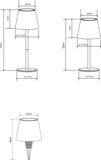 Globo 58488CH-LED VANNIE érintéses, dimmelhető, újratölthető kültéri asztali lámpa, 3W/5V, IP54, 1800mAh, sárgaréz