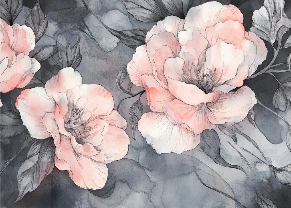 Üveg kép - Virágok vázlata (70x50 cm)