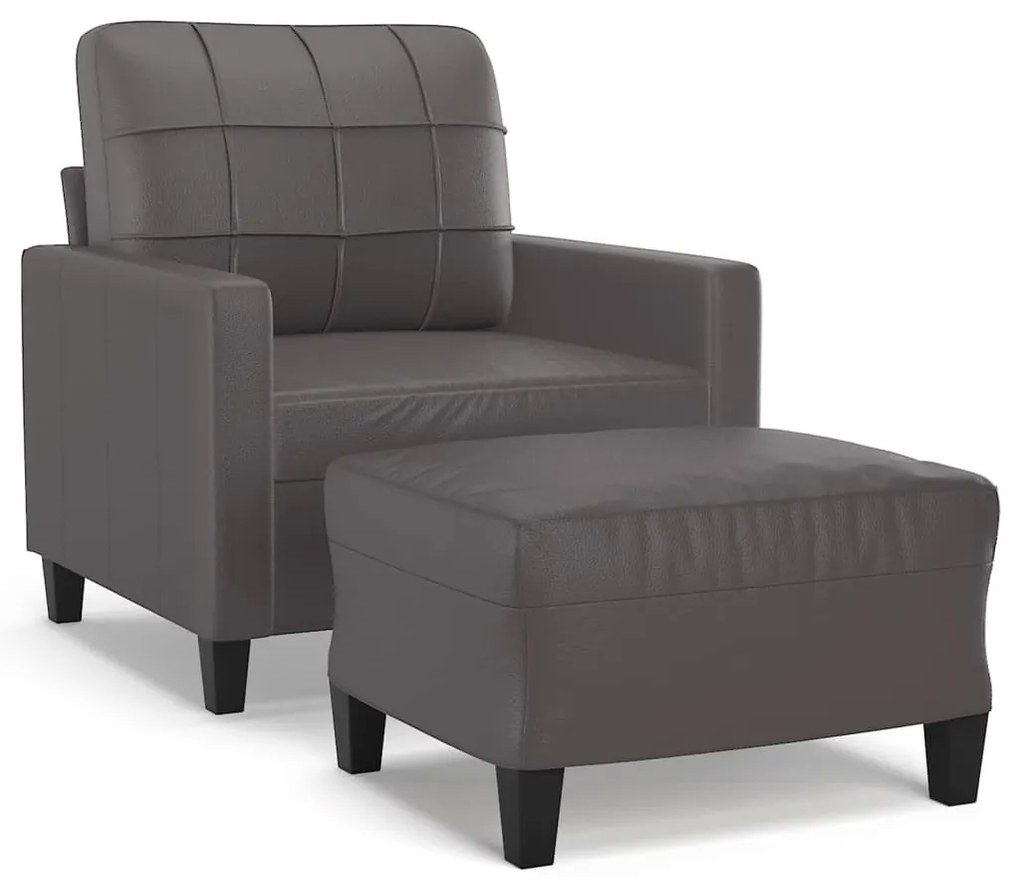 szürke műbőr kanapéfotel lábtartóval 60 cm