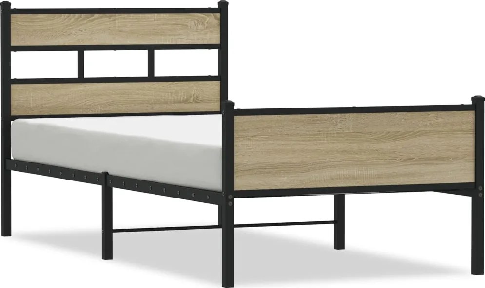 vidaXL sonoma tölgy színű szerelt fa ágykeret matrac nélkül 100x200 cm