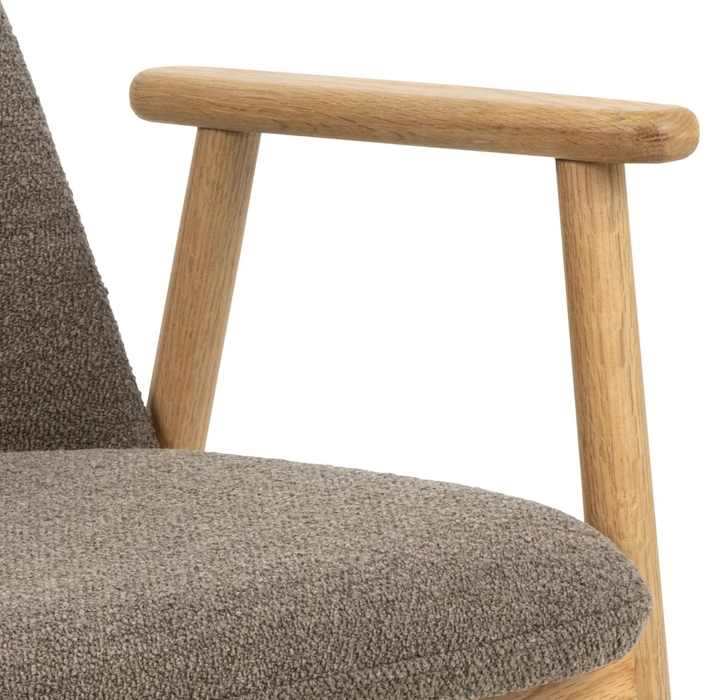 MAZZONI EXPORT RODERIC Barna Taupe (Monza 40 szövet)/olajozott tölgyfa váz - RETRO FA SZÉK BOUCLÉ NAPPALIBA ÉTKEZŐBE KONYHÁBA