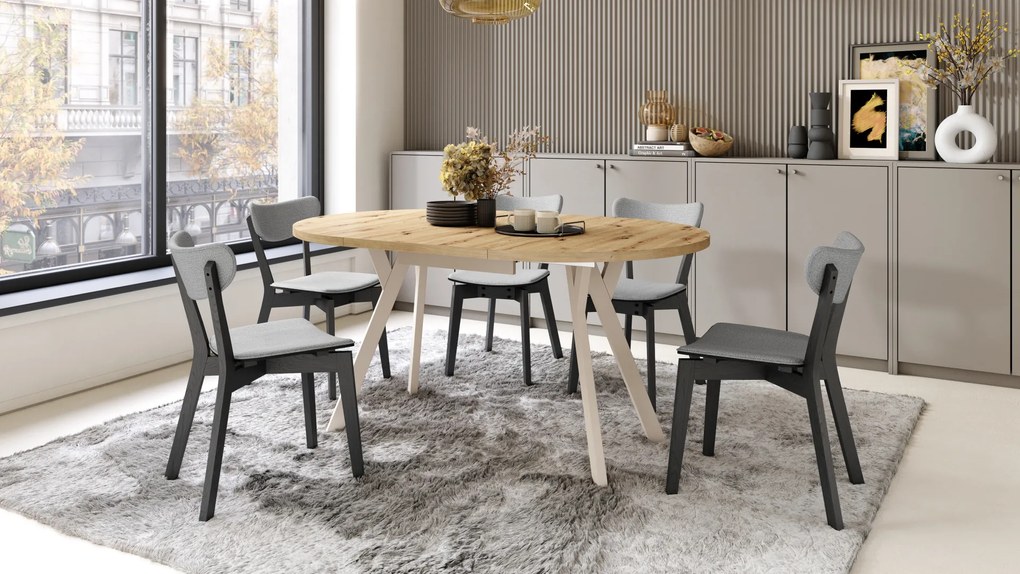 Mazzoni ALMO Artisan tölgy/bézs lábak - BŐVÍTHETŐ KEREK ASZTAL Y ALAKÚ LÁBAKKAL LOFT/IPARI STÍLUSÚ NAPPALIBA/ÉTKEZŐBE