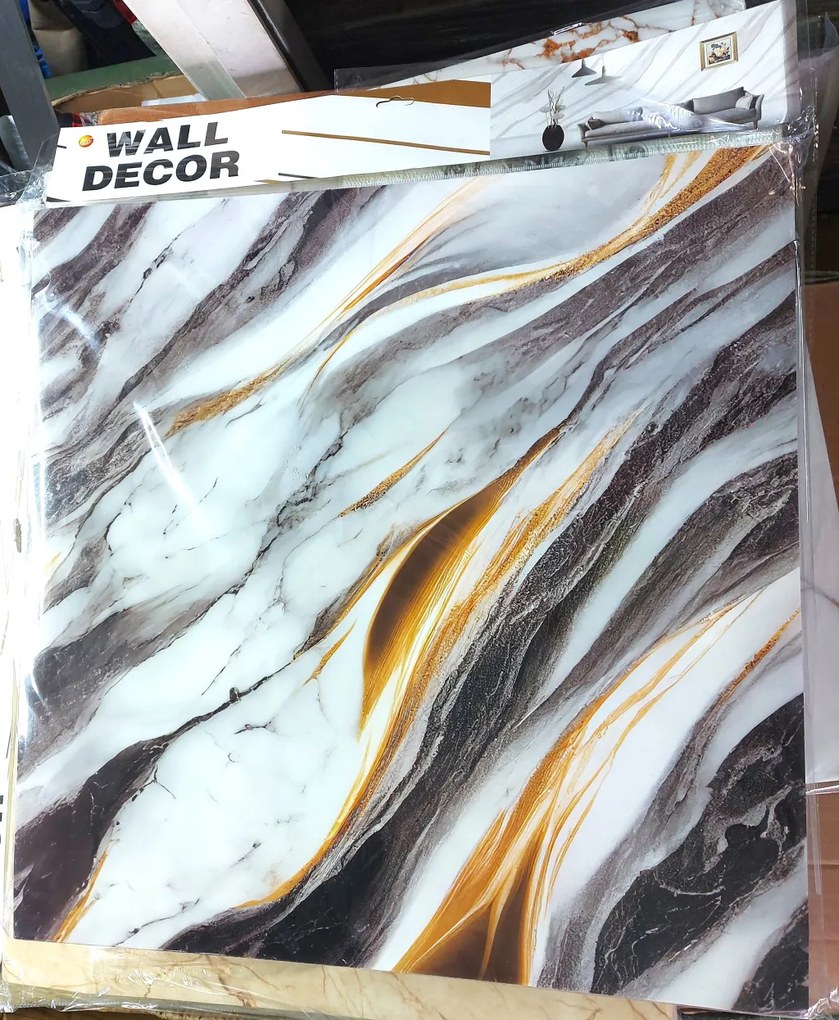 12 Db Királyi Márvány Dekor Lap Falpanel Falra 60 X 60 Cm Fényes Vízálló Felülettel Fekete-Sárga 1
