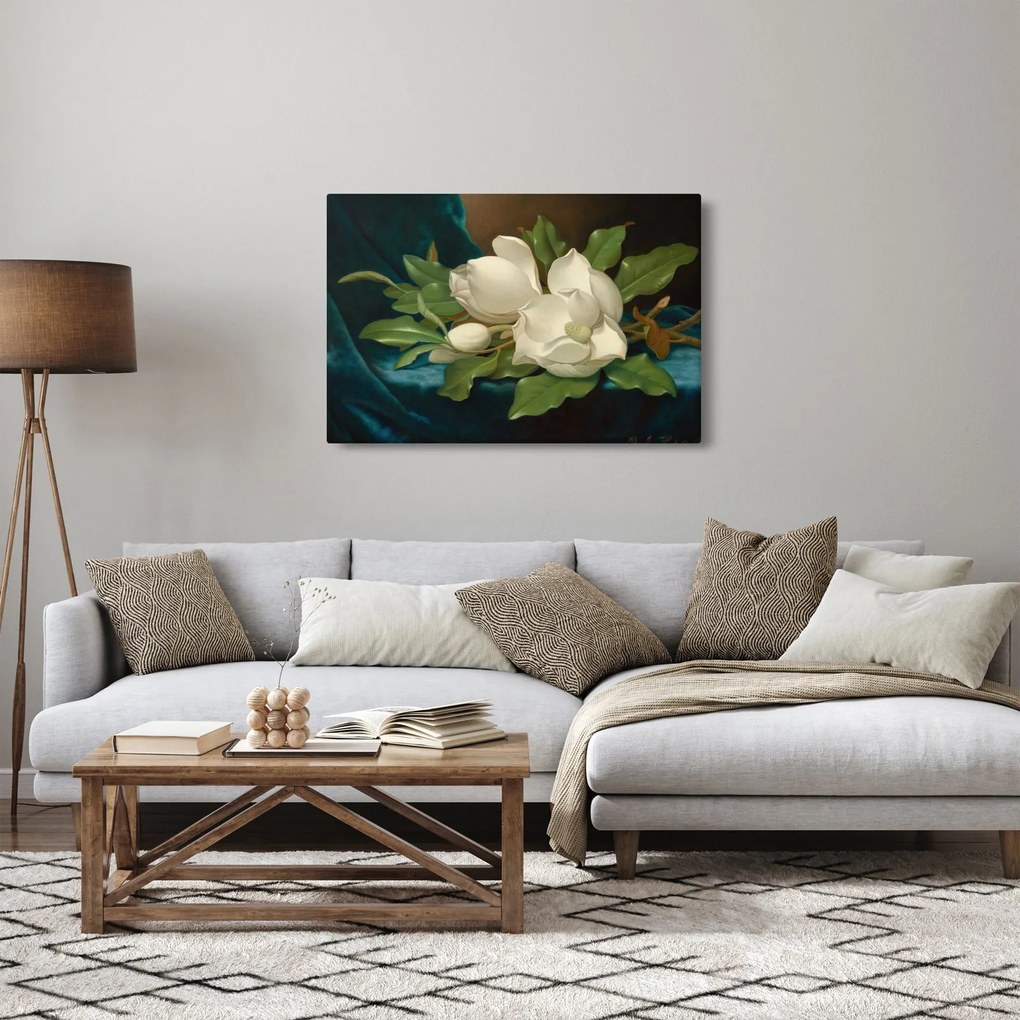 Kép - Martin Johnson Heade, Giant Magnolias on a Blue Velvet Cloth, reprodukciók (90x60 cm)