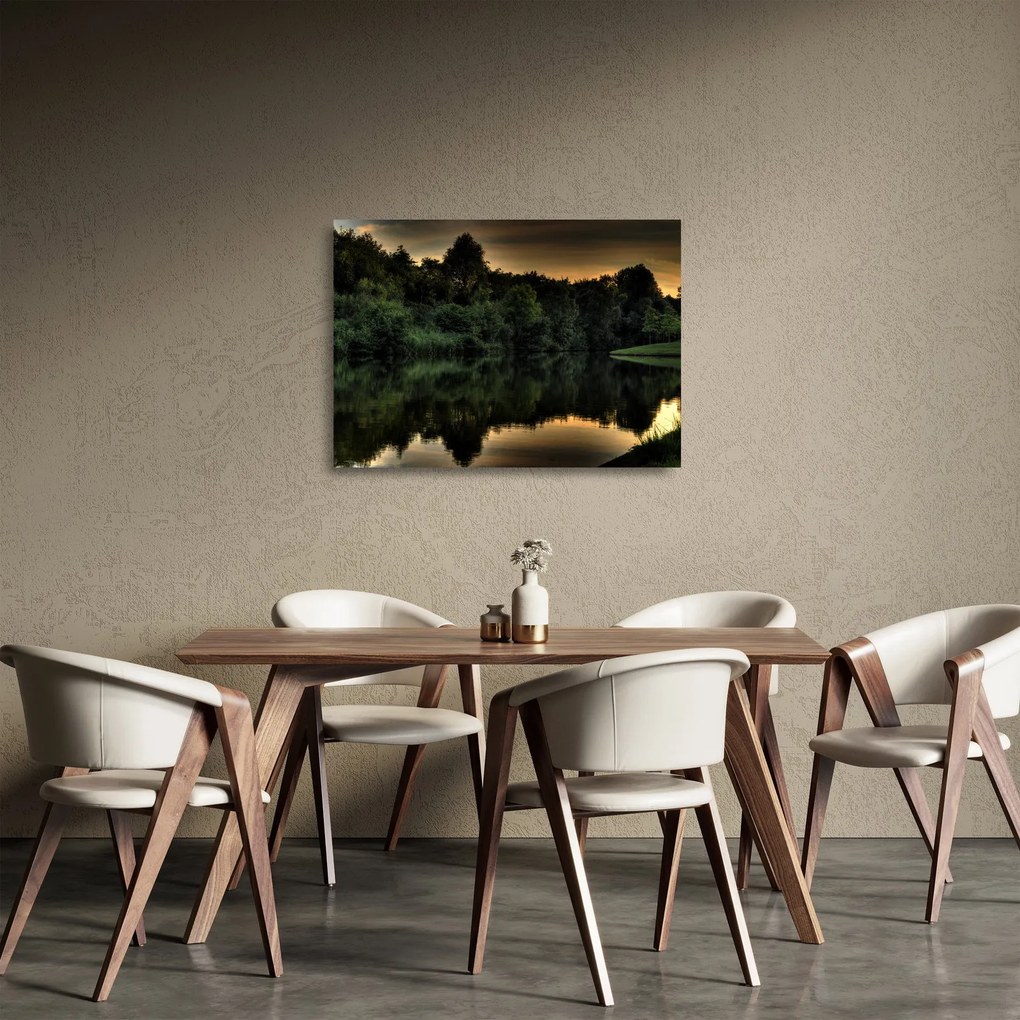 A tó képe az erdő mellett (üvegen) (70x50 cm)