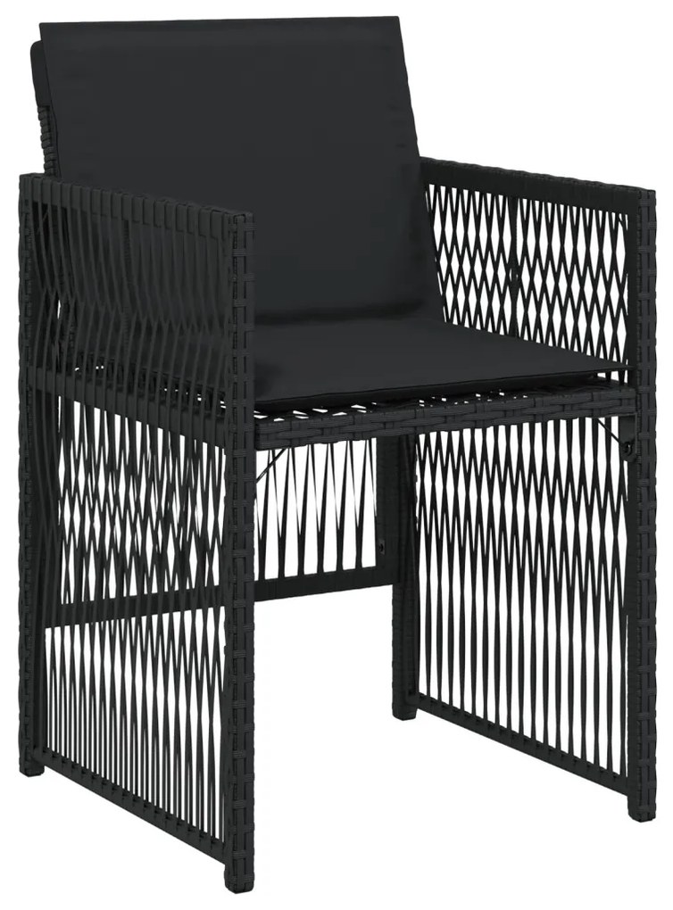5 Részes Kerti Étkező Szett Párnákkal - Fekete Polyrattan
