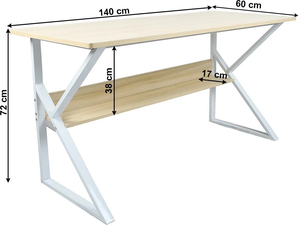 Polcos íróasztal, természetes tölgyfa/fehér, TARCAL 140