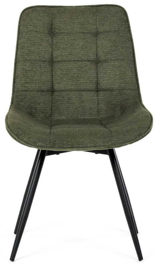 Scaun de sufragerie, tapițerie din material verde, picioare din metal negru, mecanism rotativ 90°/90° (stânga/dreapta) - funcție inversare
