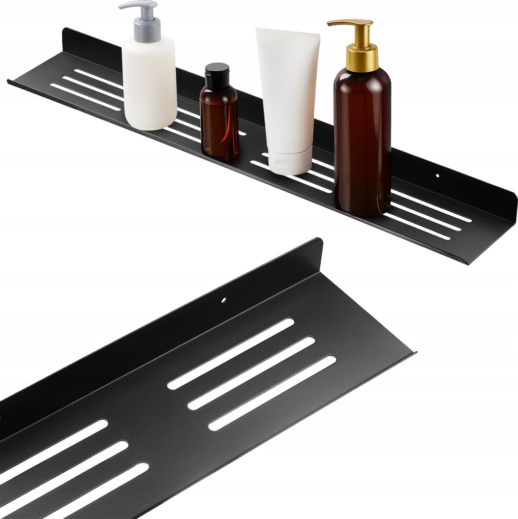 Fém Fürdőszobai Zuhany Akasztós Polc Fúrás Nélkül Fekete 60cm