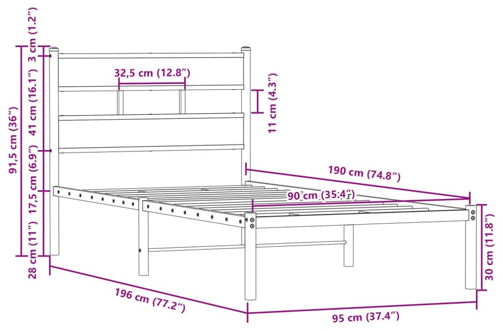 barna tölgy színű fejtámlás ágykeret matrac nélkül 90 x 190 cm
