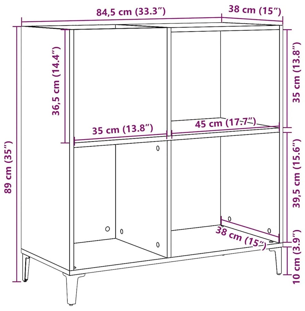 antik fa színű szerelt fa hanglemezszekrény 84,5 x 38 x 89 cm
