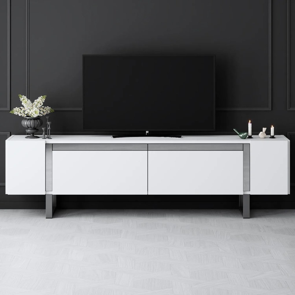TV szekrény Yildiz - White, Silver