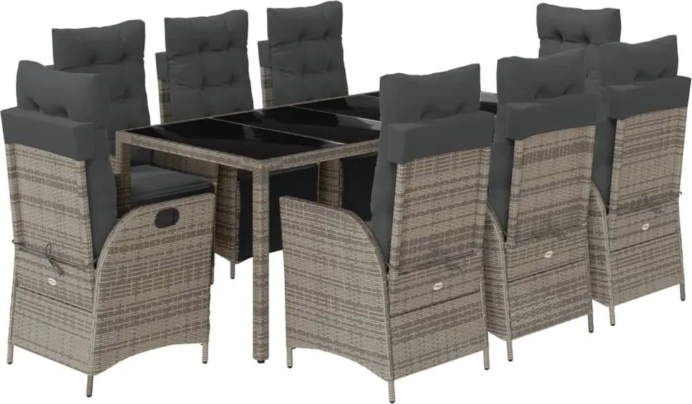 vidaXL 9 részes szürke polyrattan kerti étkezőgarnitúra párnával
