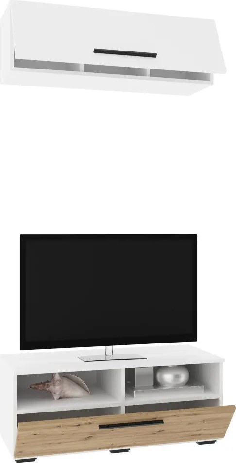 Kos V11 nappali szekrénysor, Fehér / Artisan tölgy, 95 cm