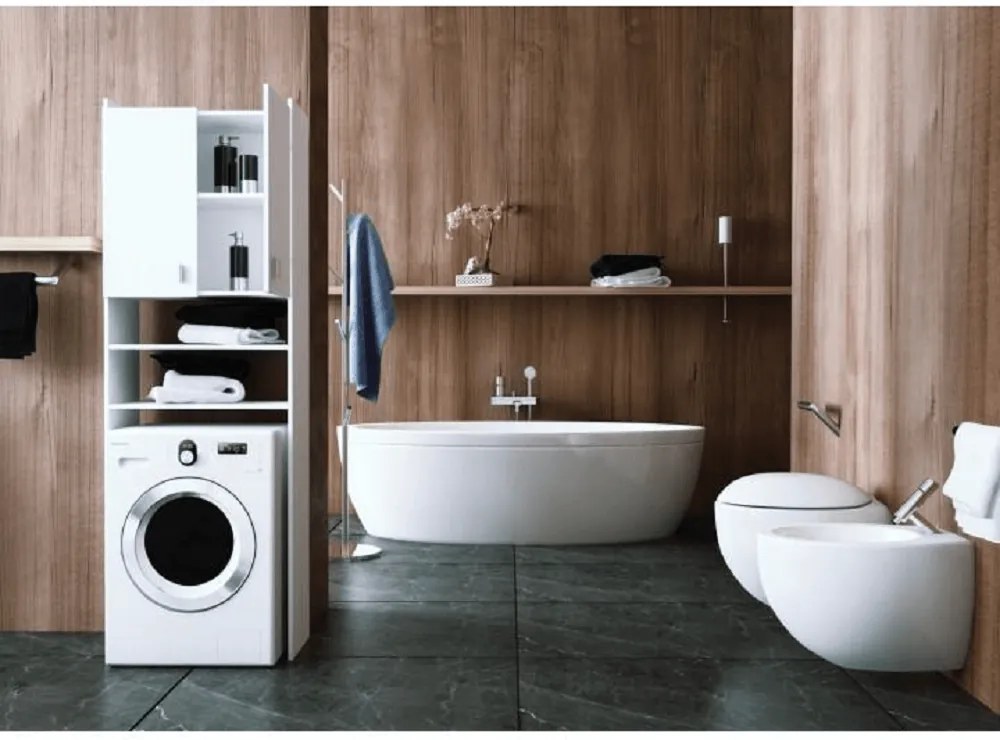 Szekrény a mosógép fölé, fehér, NATALI