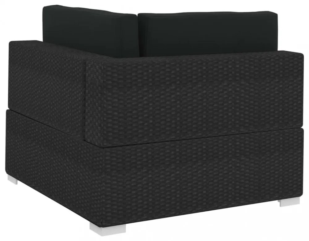 3 darabos fekete polyrattan kerti kanapészett párnákkal
