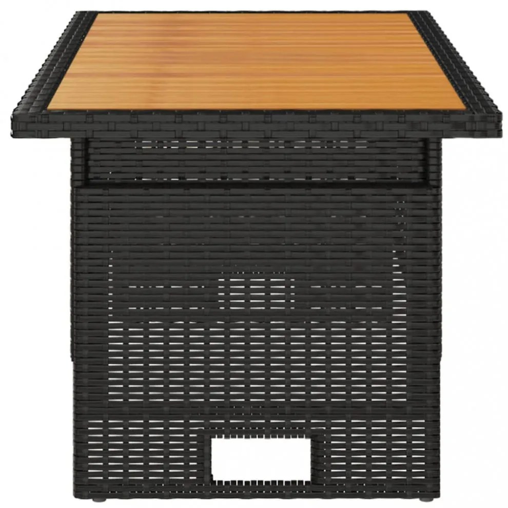 fekete tömör akácfa és polirattan kerti asztal 100x50x43/63 cm