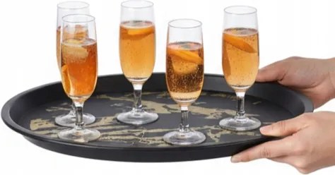 Pincér Tálca Farsangra Csúszásgátló Műanyag Fekete Mintás 41CM