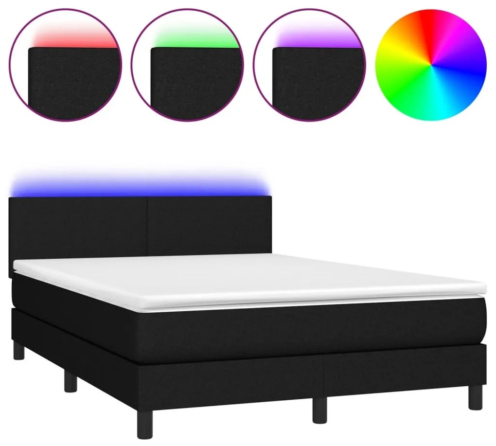 fekete szövet rugós és LED-es ágy matraccal 140x190 cm