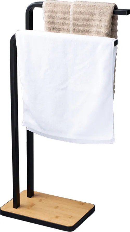 Törölközőtartó, fekete fém/bambusz, LABAV