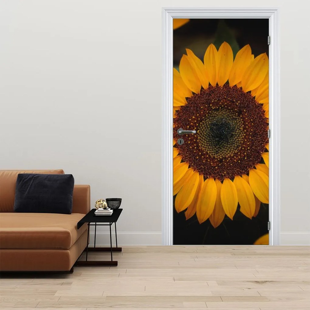 Fotótapéta ajtóra - Napraforgók és virágszirmok (95x205cm)