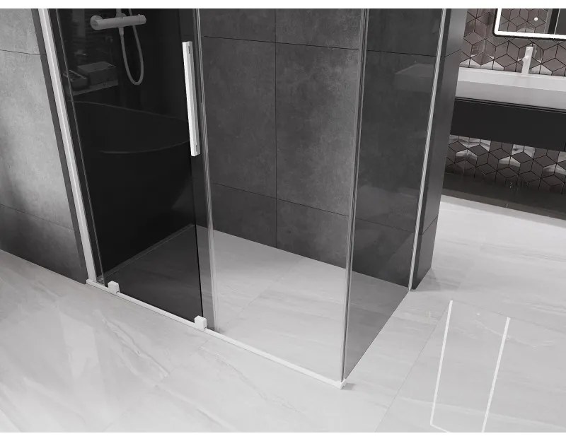 Mexen Velar, tolóajtós zuhanykabin 160 x 70 cm, 8mm szürke üveg, fehér matt, 871-160-070-41-20