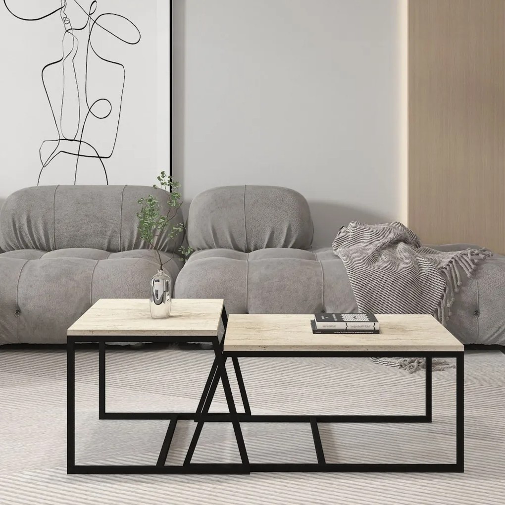 Minimal dohányzóasztal, travertin, 75 cm