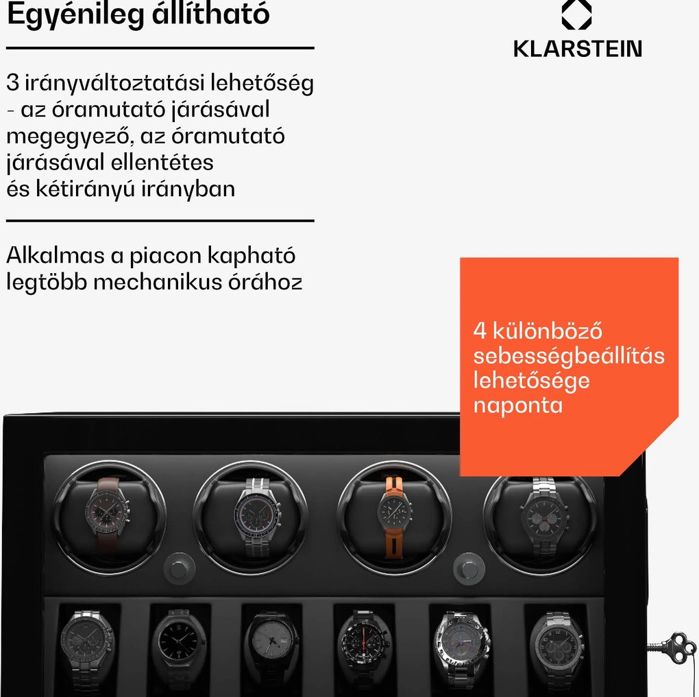 Klarstein ChronoVault óratekercselő, 4+6 óra, vegán, magas fényű, 4 üzemmód, Mabuchi motor, LED, aljzat