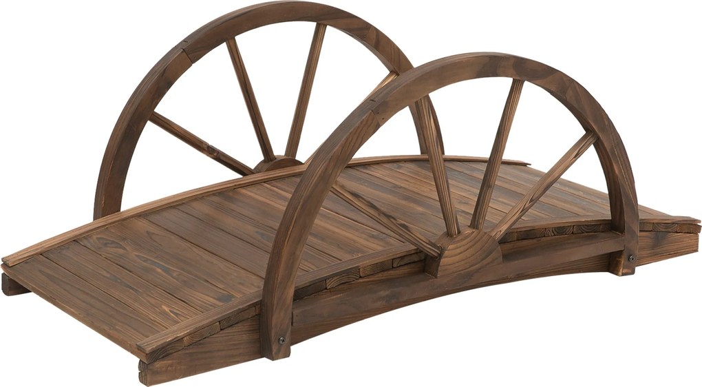 Outsunny Fa Kerti Híd Kerekes D tervvel, Tó Híd 150 kg Teherbírással, Dekoratív Híd, Kert, Park, Udvar 100 x 50 x 37 cm Sötét szürke | Aosom