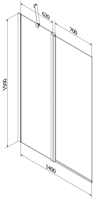 Mexen Flip, kádparaván 1 szárny 140 x 150 cm, forgó szárny, 6 mm átlátszó üveg, arany profil, 894-140-101-50-00