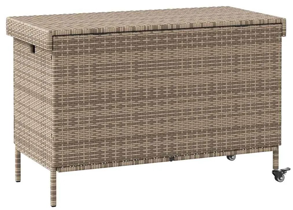szürke polyrattan kerti tárolóláda kerekekkel 110x55x73 cm