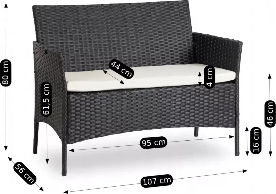 MISSISSIPI kerti bútor szett, fekete-bézs – raktárról