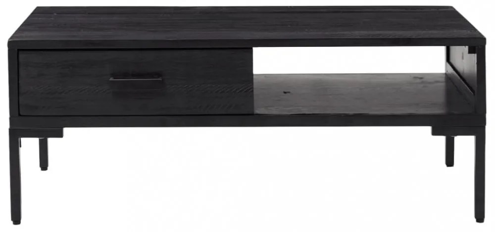 fekete tömör újrahasznosított fenyő dohányzóasztal 90x50x35 cm