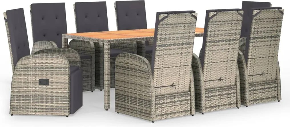 vidaXL 9 részes szürke polyrattan kerti étkezőgarnitúra párnával