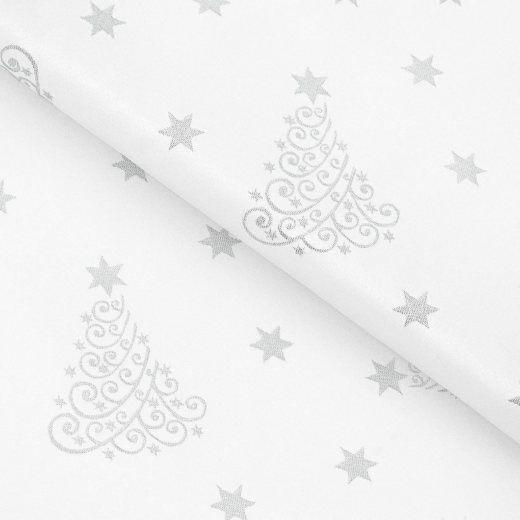 Goldea karácsonyi teflon szövet terítőknek - ezüstszínű karácsonyfák és csillagok 160 cm