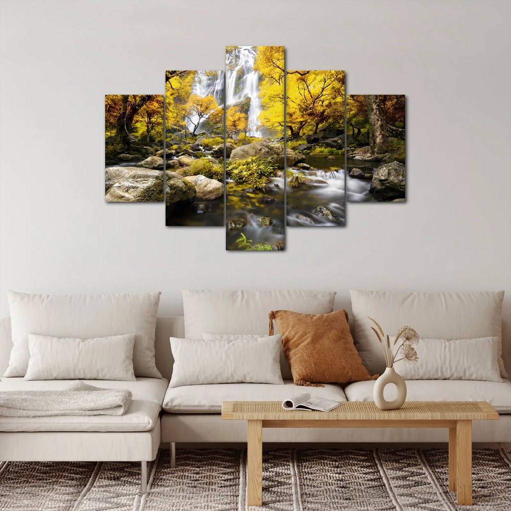 Kép - Vízesések őszi tájban, sárga (150x105 cm)