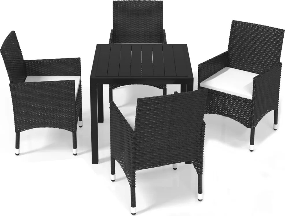 vidaXL 5 részes fekete polyrattan kerti étkezőgarnitúra párnákkal