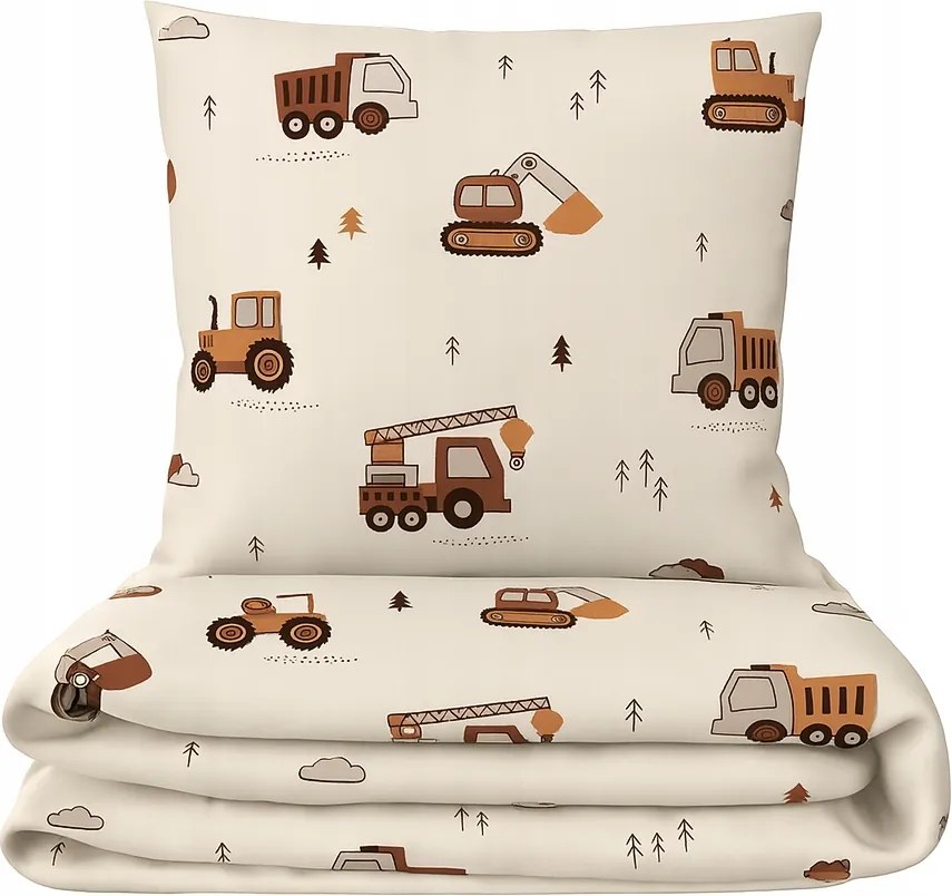 Gyerek ágyneműhuzat 160x200 +1x70x80 kotrógép bézs, ajándék, fiúnak