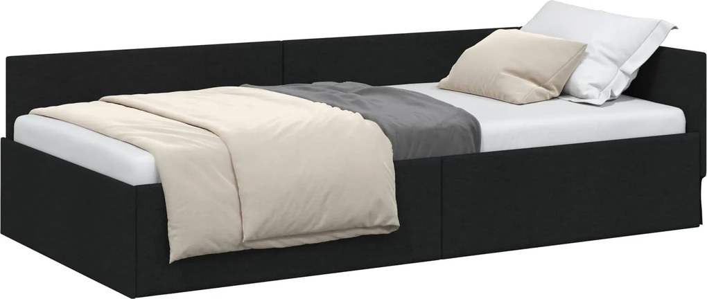 vidaXL Sarokágy keret fejtámlával Fekete 90 cm x 190 cm szövet