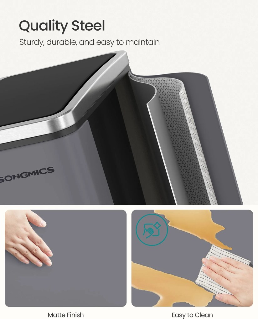 Háromrészes pedálos kuka 3 x 18L lágy záródású fedéllel, szürke