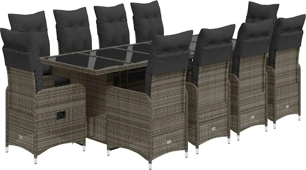 vidaXL 11 részes szürke polyrattan kerti bisztrógarnitúra párnákkal