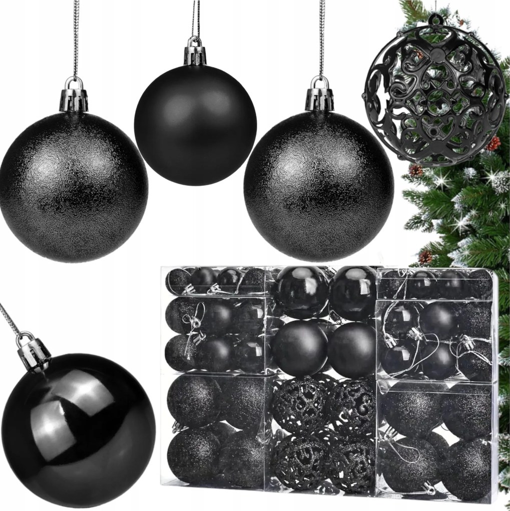 Karácsonyfadísz Fekete Extra Nagy Szett Gyönyörű Karácsonyi Dekoráció