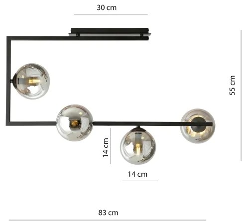 Csillár rúdon SOMA 4xE14/10W/230V fekete/szürke
